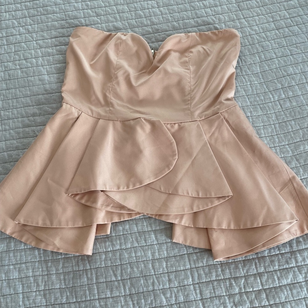 Strapless Peplum Top in Blush Pink